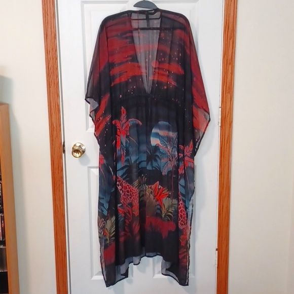 Torrid tropical jungle print caftan coverup 00/0 - Picture 3 of 4